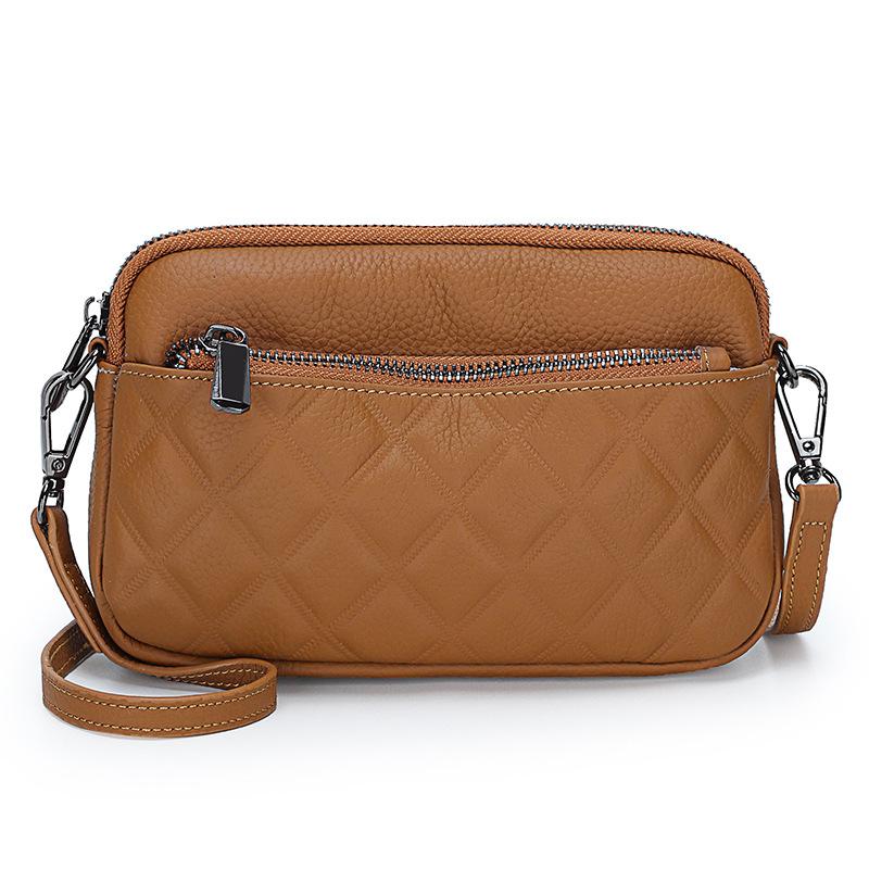Fashion Diamond Shell Hand Bag Shoulder Crossbody First Layer Cowhide Soft Leather Wrist Women'S Bag Tide