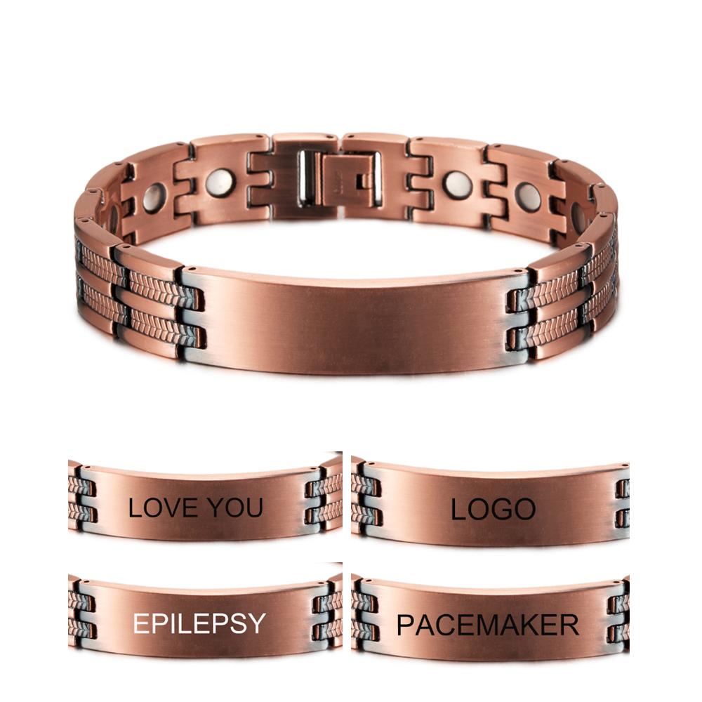 Pure Copper Bracelet Customized Name Adjustable Medical ID Bracelet Personalized Message Reminder Magnetic Bracelets for Men