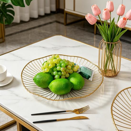 Household Fruit Plate Thickened Iron Fruit Bowl with Large-Capacity Draining Design for Kitchen Counter Anti-Rust Snack and Fruit Holder Tray Home
