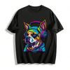 Cool Bulldog With Headphones Graphic Unisex Casual Tee Pure Cotton T-shirt
