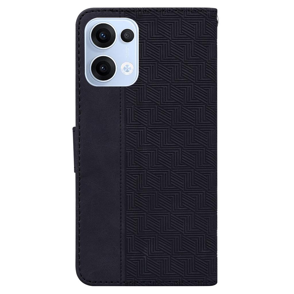 For Oppo Reno13 5G (Global) Case Geometry Pattern Leather Wallet Phone Cover with Wrist Strap
