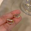 Double Line Shell Pearl Earrings – Gold Tone, From Korea