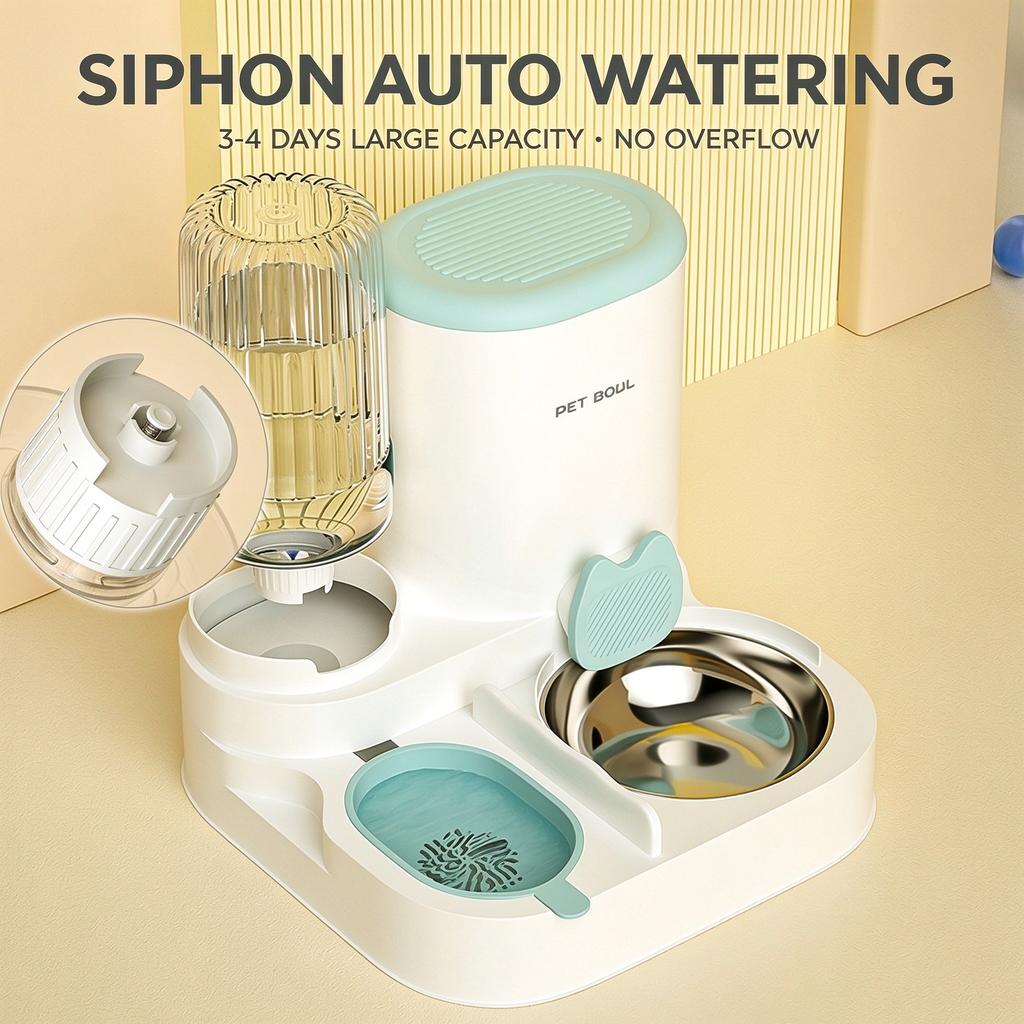 2-in-1 Automatic Cat Feeder and Water Dispenser, Gravity Pet Food Water Bowl Set, Stainless Steel Food Bowl for Cats and Small Dogs
