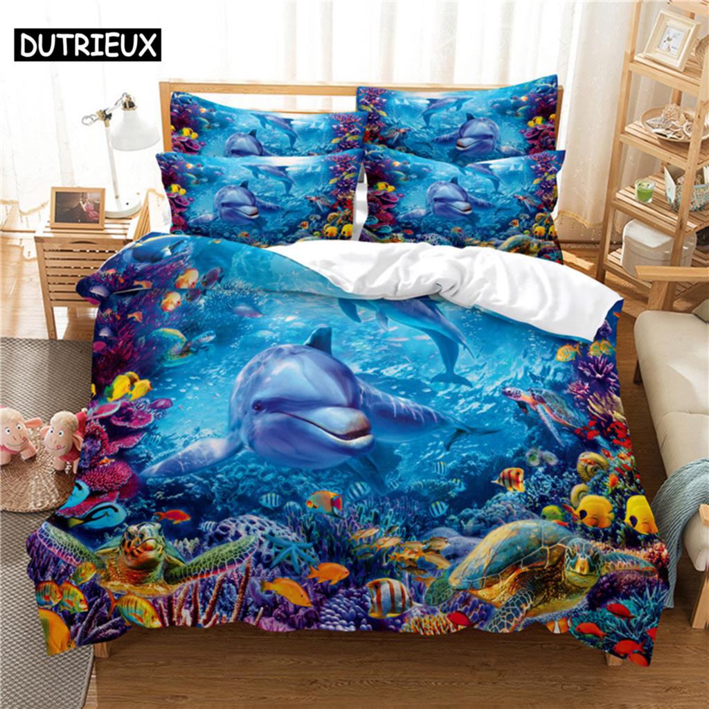 Comforter 3D Digital Printing Fashion Design Dolphins Bedding Set Queen Size