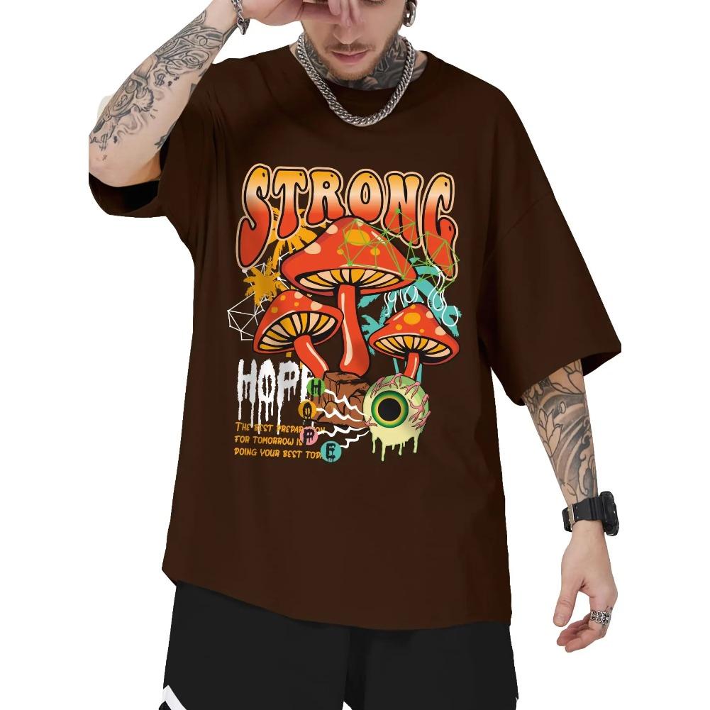 T-shirt da uomo con stampa grafica di lettere Girocollo Manica corta Vestibilità larga Top in poliestere per uso quotidiano Scollo a O Maniche corte