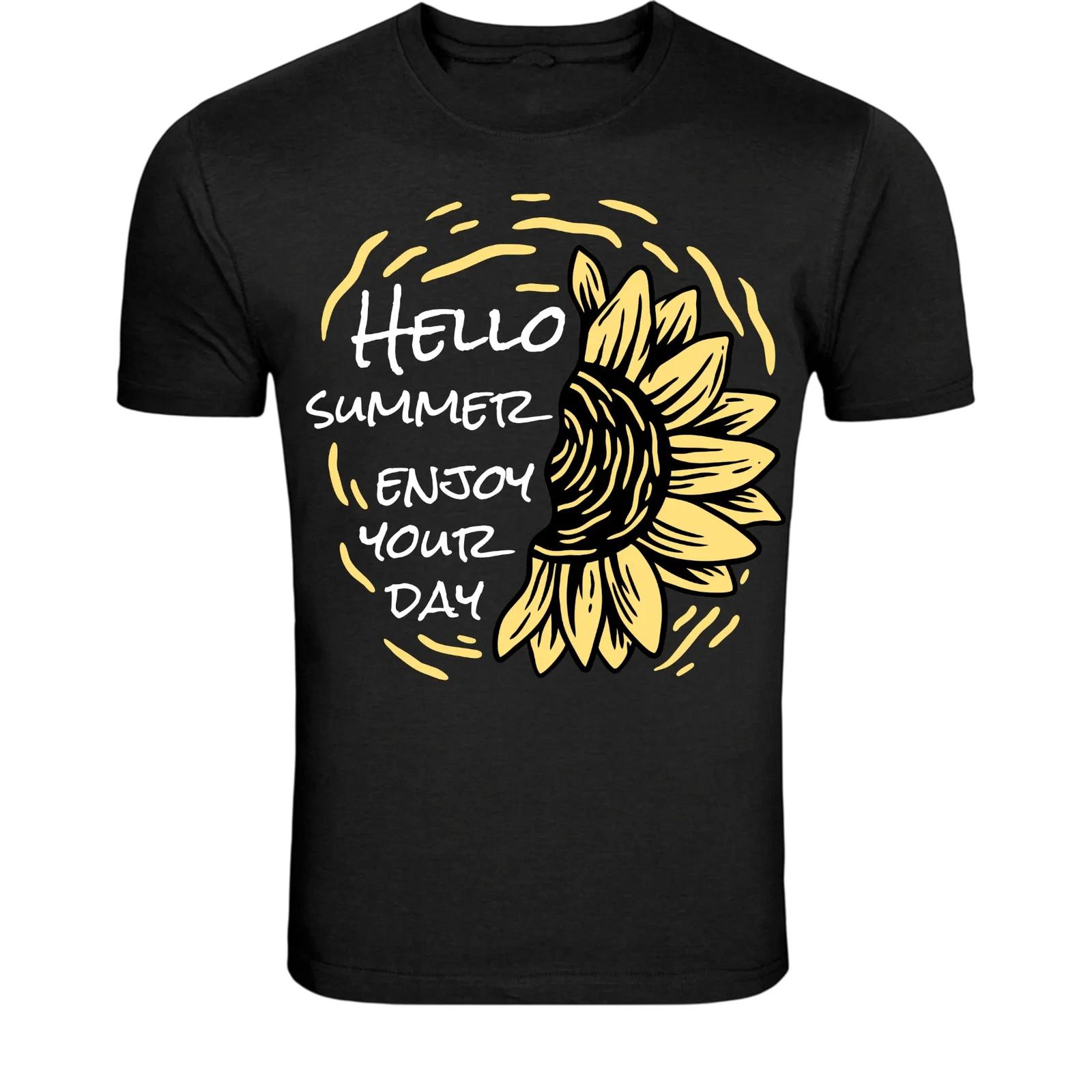 Hello Summer Sunflower T-Shirt - Cute Positive Floral Summer XXXXL