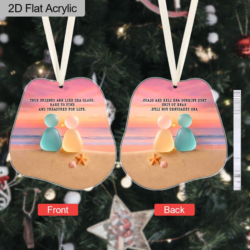 1pc/2pcs Friendship Acrylic Ornament, True Friends Nspirational Quote Beach Sunset Design, Sentimental Hanging Decor for Christmas Tree, Keepsake Gift