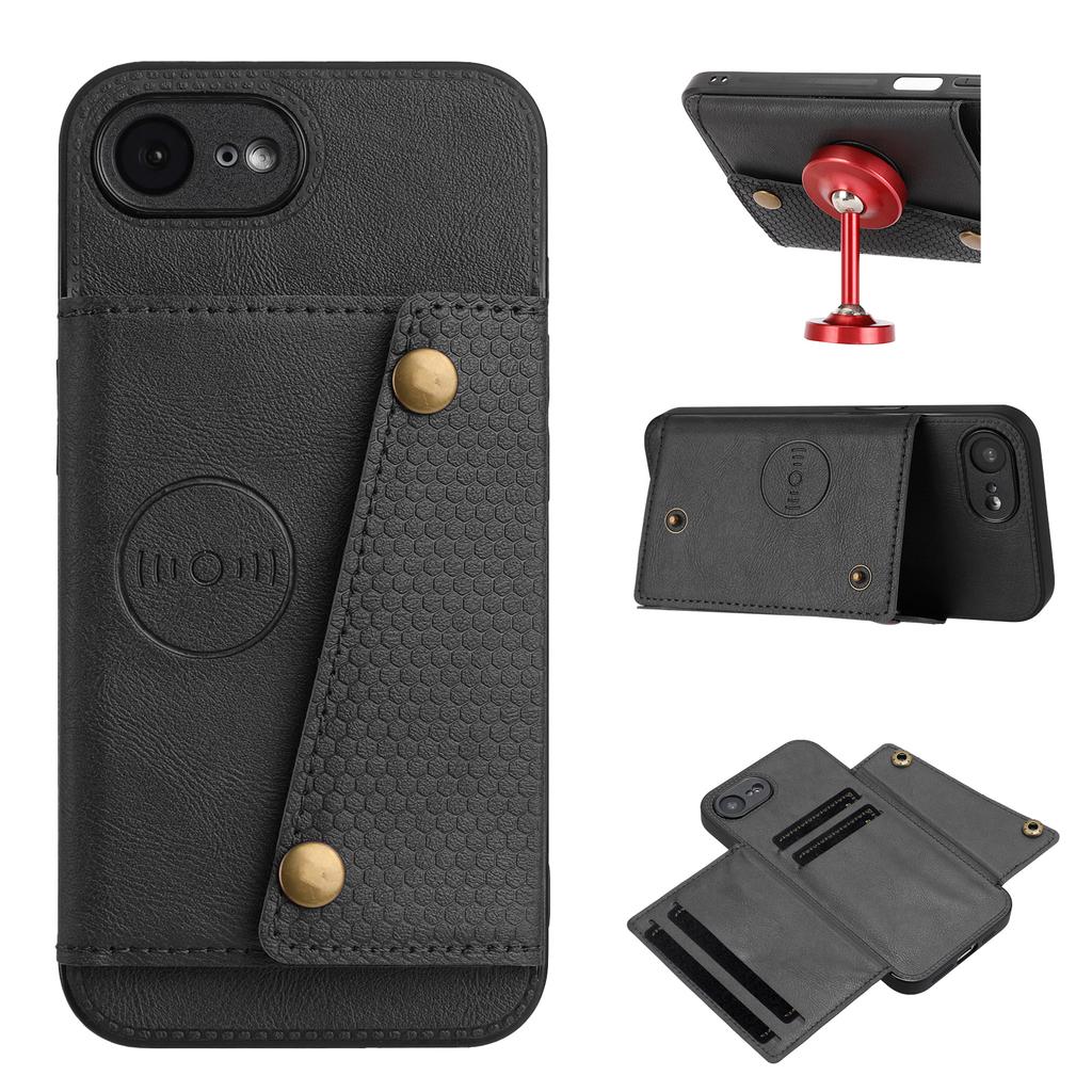 For iPhone 16e Case with Card Slots Kickstand Leather+TPU Phone Cover