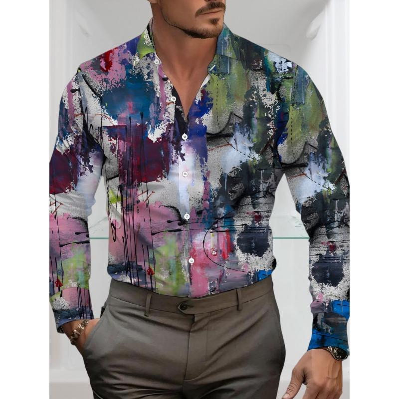 Men's Plus-Size Vintage Geometric Shirt 3D Graphic Print Button Fully Open Collar Casual Fashion Vacation High-End Men Shirts