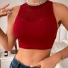 Summer Hollowed Out Tank Tops Women's Beautiful Back Sleeveless Top Slim Solid Short Female Camis Vest