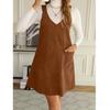 2026 European & American Women's Corduroy V-Neck Strap Skirt - Casual, Slimming, with Pockets