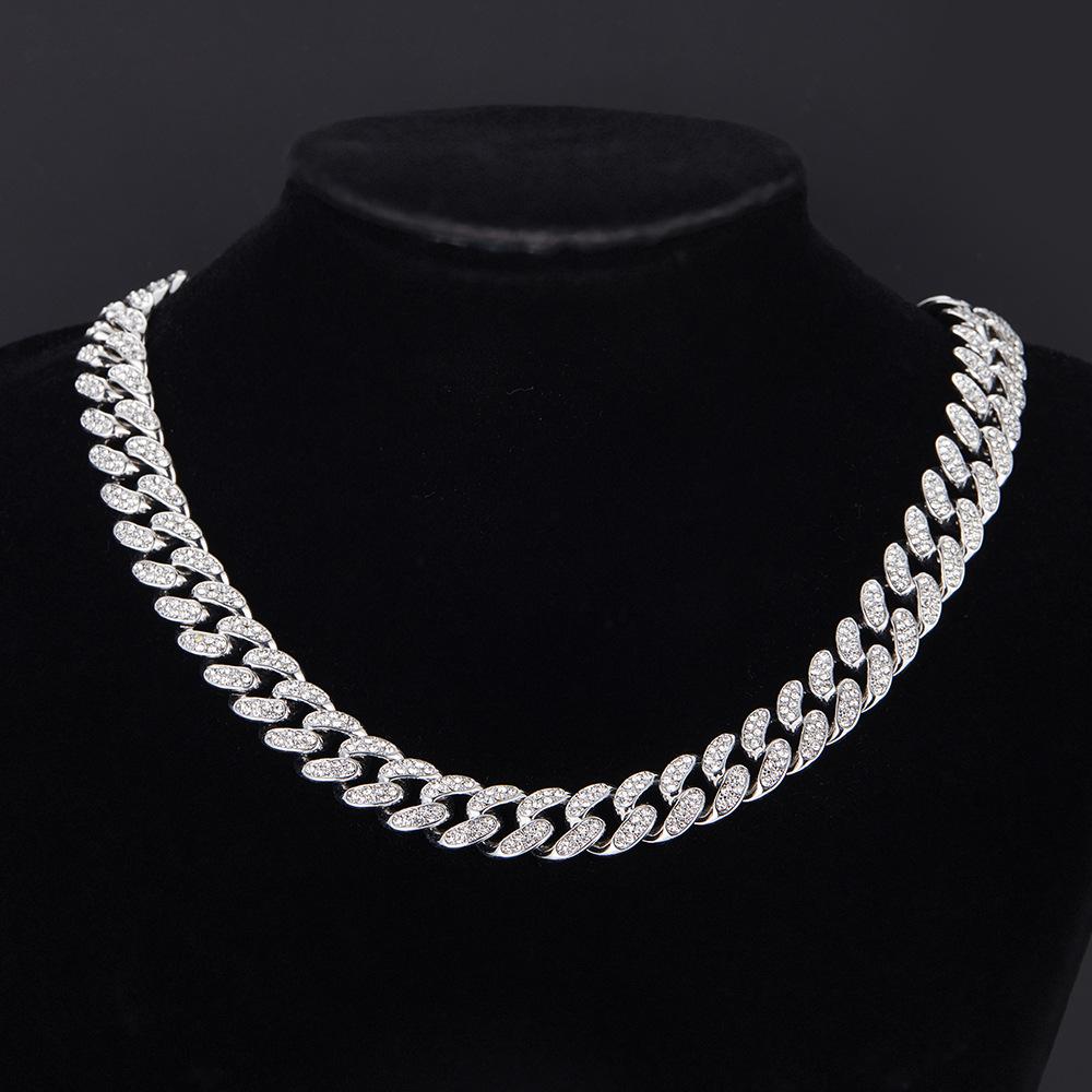 12mm Iced Out Crystal Prong Miami Cuban Chain Necklace for Women Men Bling Paved Rhinestone Choker Necklace Hip Hop Jewelry Gift