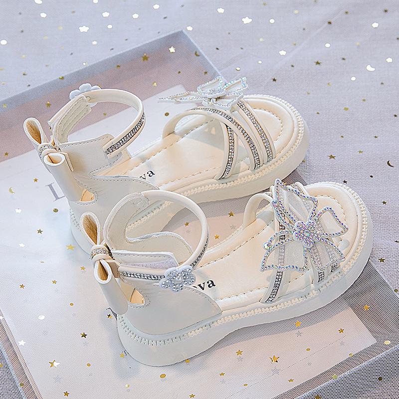 Children s Roman Sandals  Summer New Rhinestone Butterfly Girls  Princess Shoes Soft Soled Non Slip Kid s Casual Beach Shoes 37