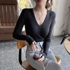 Übergröße High-End V-Ausschnitt Strickware Damen Herbst Winter Slim Fit Schlankmachend Langarm Innere Basisschicht Top