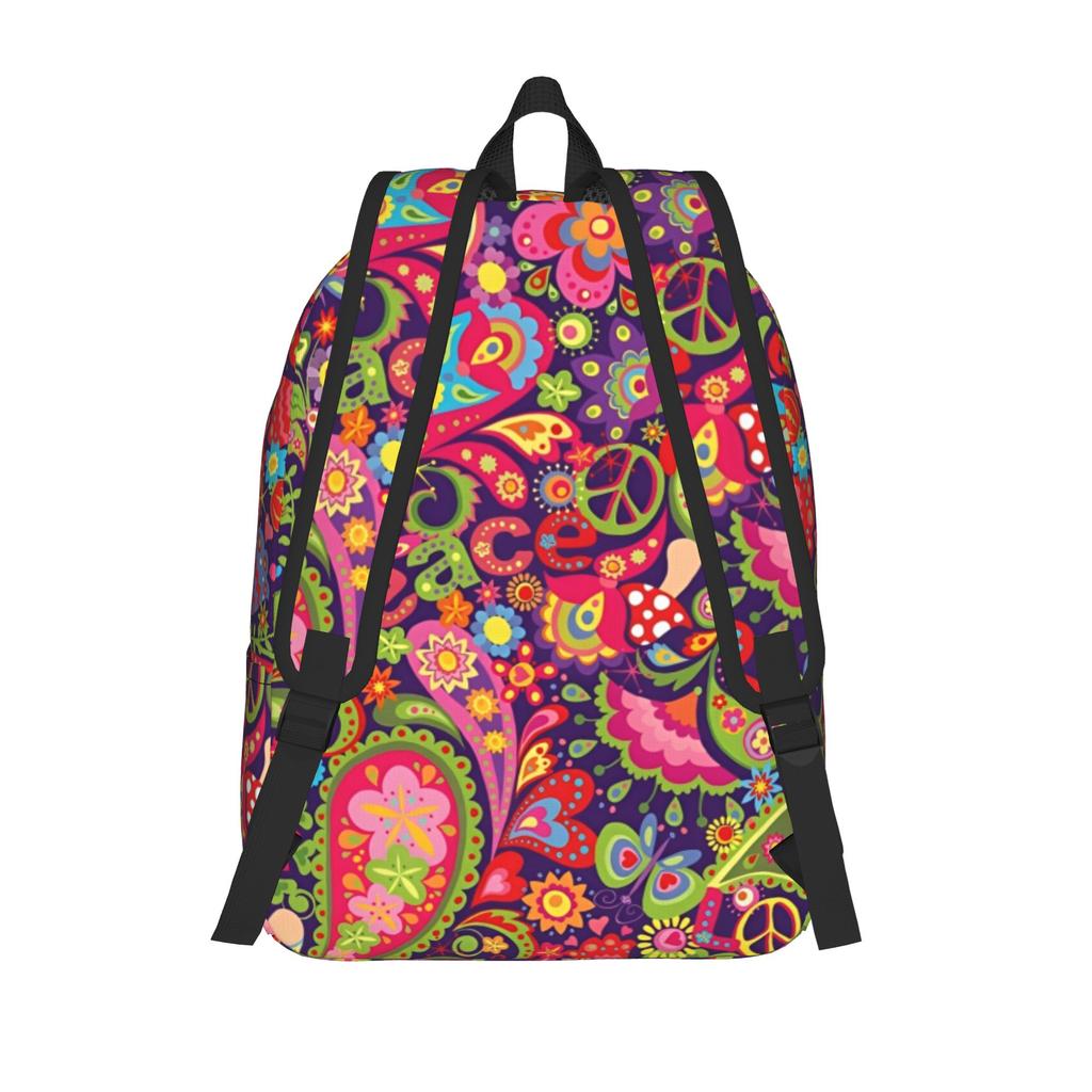 Peace Foral Love Pattern Teenage Backpack Durable Student Hiking Travel  Daypack for Men Women Laptop Shoulder Bag