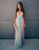 2020 Spring/Summer Women's Sexy Deep V Rainbow Mesh Suspender Dress
