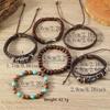 Retro European & American Hexagonal Multilayer Leather Bracelet Set - 6 Pieces