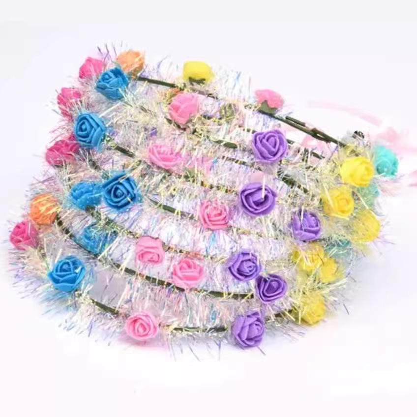 LED Luminous Flower Garland Headdress - Ten Lights, Ten Flowers, Children's Night Market Toy
