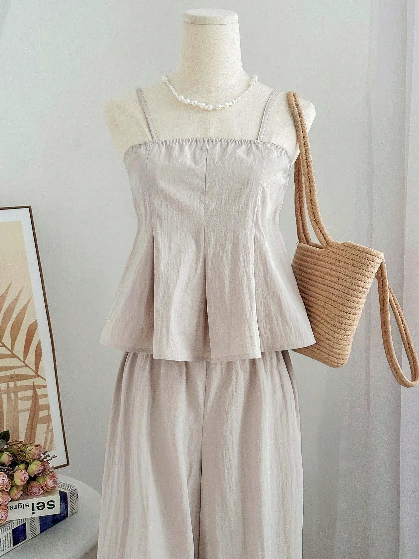 

Elegant French-Korean Style Two-Piece Set: Chic Age-Defying Petite Ensemble S (85-100 cm) бежевый