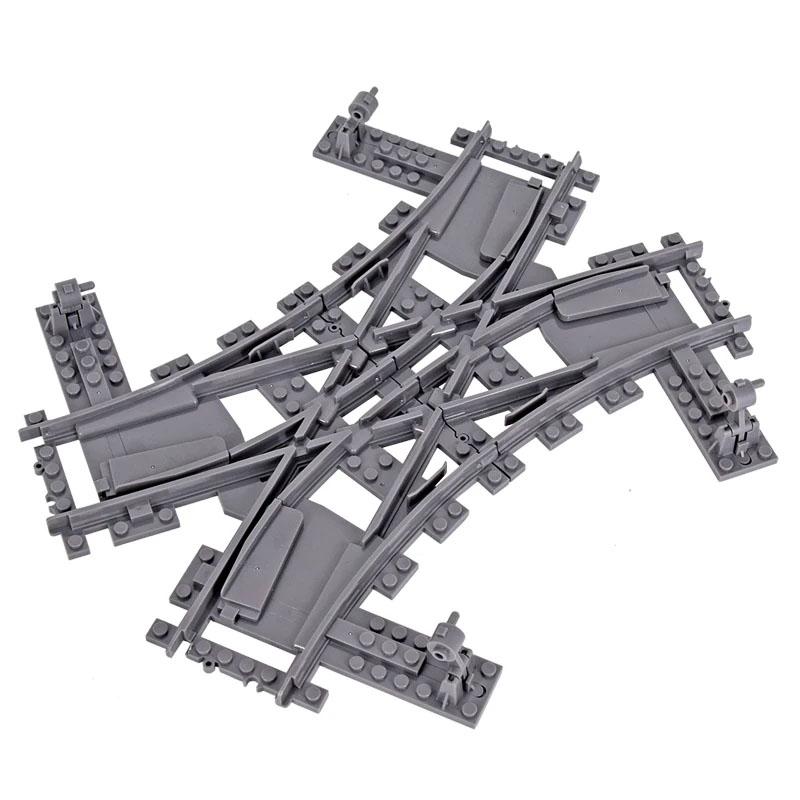 City Trains Left and Right Points Flexible Switch Railway Crossing Tracks Rails Forked Straight Curved Building Block Bricks Toy