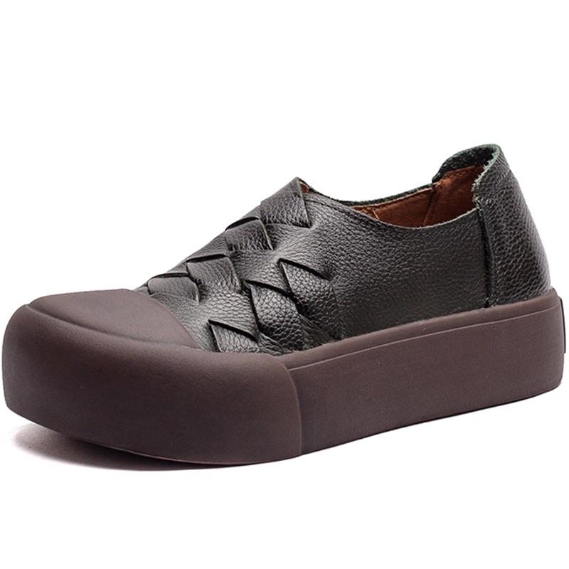 

GKTINOO Spring Autumn Handmade Genuine Leather Retro Women s Flat Shoes Soft Soles Woven Design Casual Shoes 40