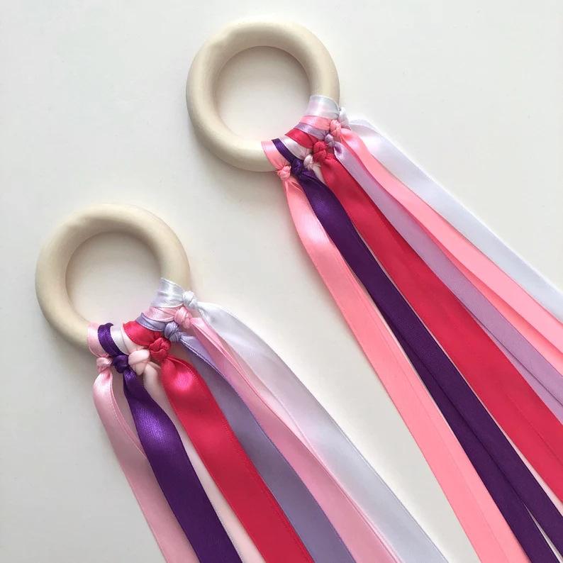 Skin-friendly Montessori Sensory Wooden Rainbow Hand Ribbon Kite Rompers Waldorf Educational Toddler Baby Kindergarten