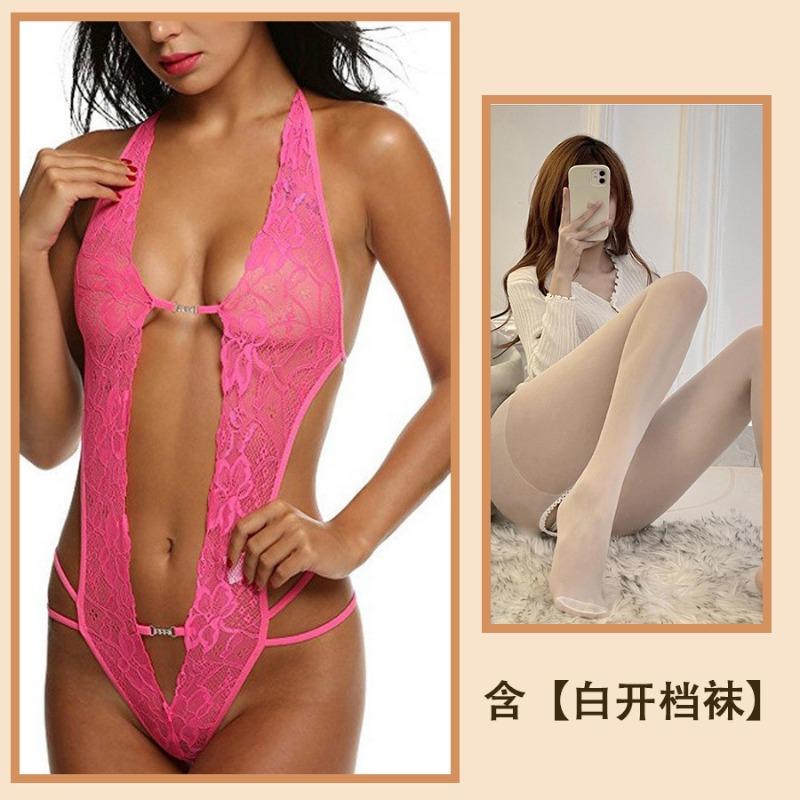 Reines Verlangen sexy Spitze Träger Hals Ausgeschnitten Leidenschaft Unterwäsche Durchsichtig Stimmung Einteiler Damen Pyjama