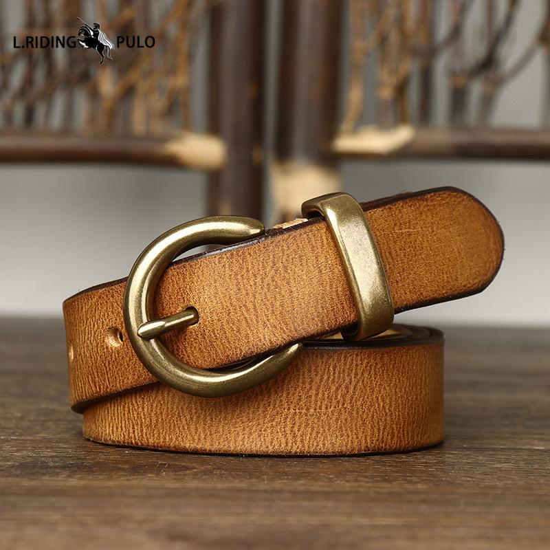 Retro Korean Style Fashion All-match Women's Belt Ladies Copper Buckle Genuine Leather Cowhide Jeans Belt Female
