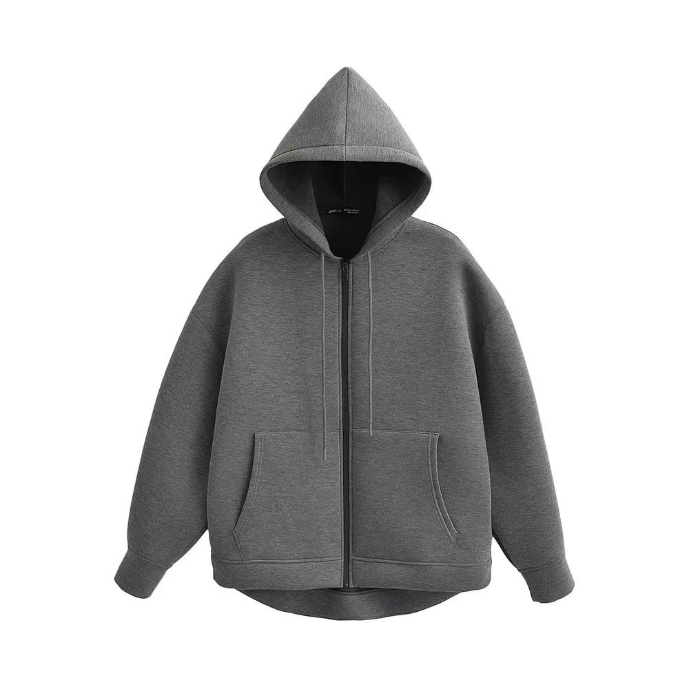 Autumn Winter Women's Zipper Hoodie Coat High Street Double Pockets Oversize Jakcet Loose Sweatshirts Top