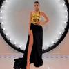 European-American One-Shoulder Black Leather Two-Piece Dress with Slit - Sexy Lace-Up Backless Evening Gown