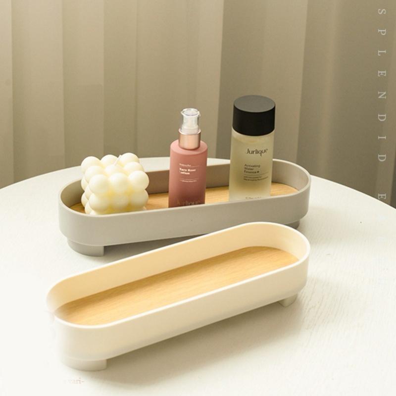 Narrow Arc Tray Simple Fashionable Versatile Decorative Home Oval Serving Storage Tray For Makeup Fragrance White