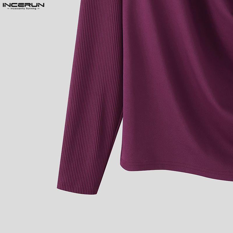 INCERUN Men Deep Swing Neck Long Sleeve Patchwork Casual Party Shirts Tops