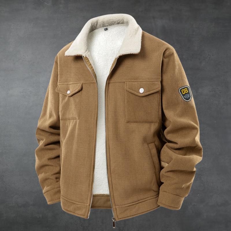Mittelalterlicher und junger Kragen, Cord, Arbeitsjacke mit großer Tasche, Lammwolle und dicker Baumwollmantel, Herbst- und Wintermantel, Herrenmantel