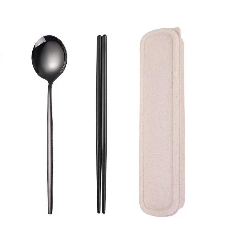 Stainless Steel Portable Tableware Set: Chopsticks, Spoon, Fork - Customizable Student/Outdoor Gift with Logo.