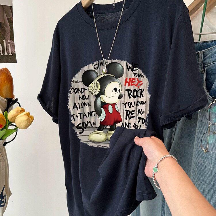 ZDM Plus Size Mickey Print Snowflake Cotton Cooling T-Shirt for Women - Short Sleeve, Summer, Loose Fit 2XL