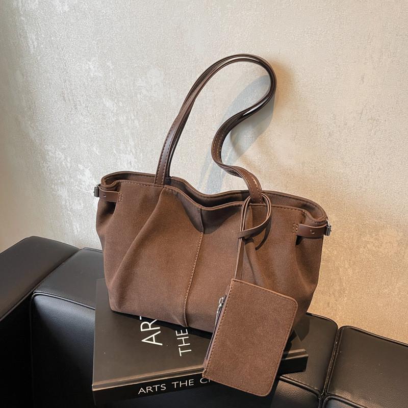 Minimalist Urban Style Pu Tote Bag Withsolid Color Suede Design For Work And Leisure