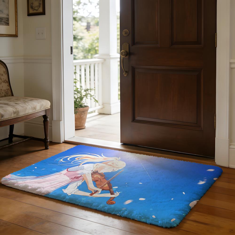 Floor Mat Soft Flannel Rug Non-Slip Absorbent Mat for Bathroom Bedroom Home Decor Anime A-Your Lie in April