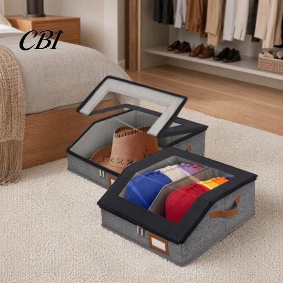 Adjustable Hat Storage with Dividers Organizer, Clear Window Lid Flip Top Access Design, Organizer for Baseball Caps Stackable Partition Box,