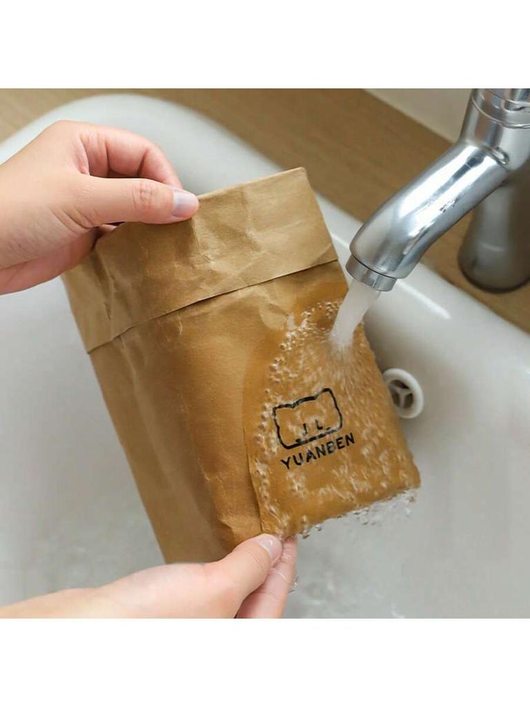 Waterproof Hanging Car Trash Can Kraft Paper Desktop Storage Basket Cutlery Organizer Bag