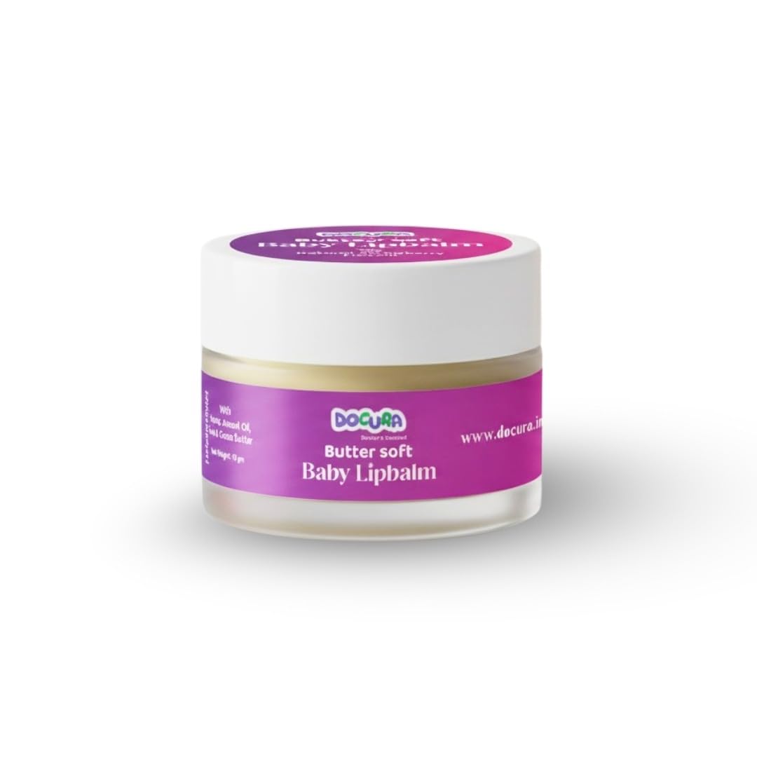 

Docura Butter Soft Baby Lip Balm for Dry & Delicate Lips | Gentle Care with Almond & Coconut Oil, Cocoa & Shea Butter | Natural Strawberry Flavou