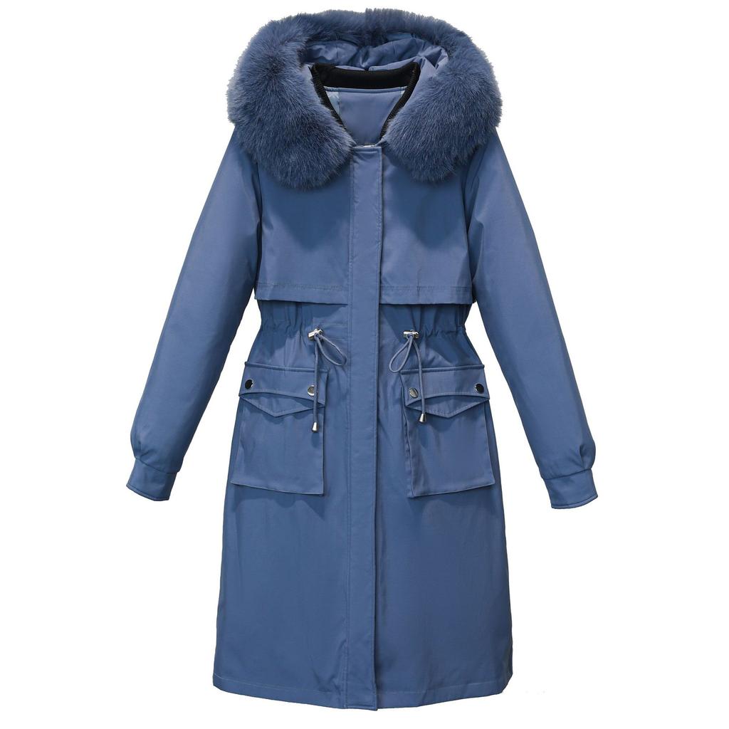 Elegant Plus Size Women's Parka - Mid-Length, Thick Fleece-Lined Winter Coat with Belt & Drawstring Details, Waterproof Polyester