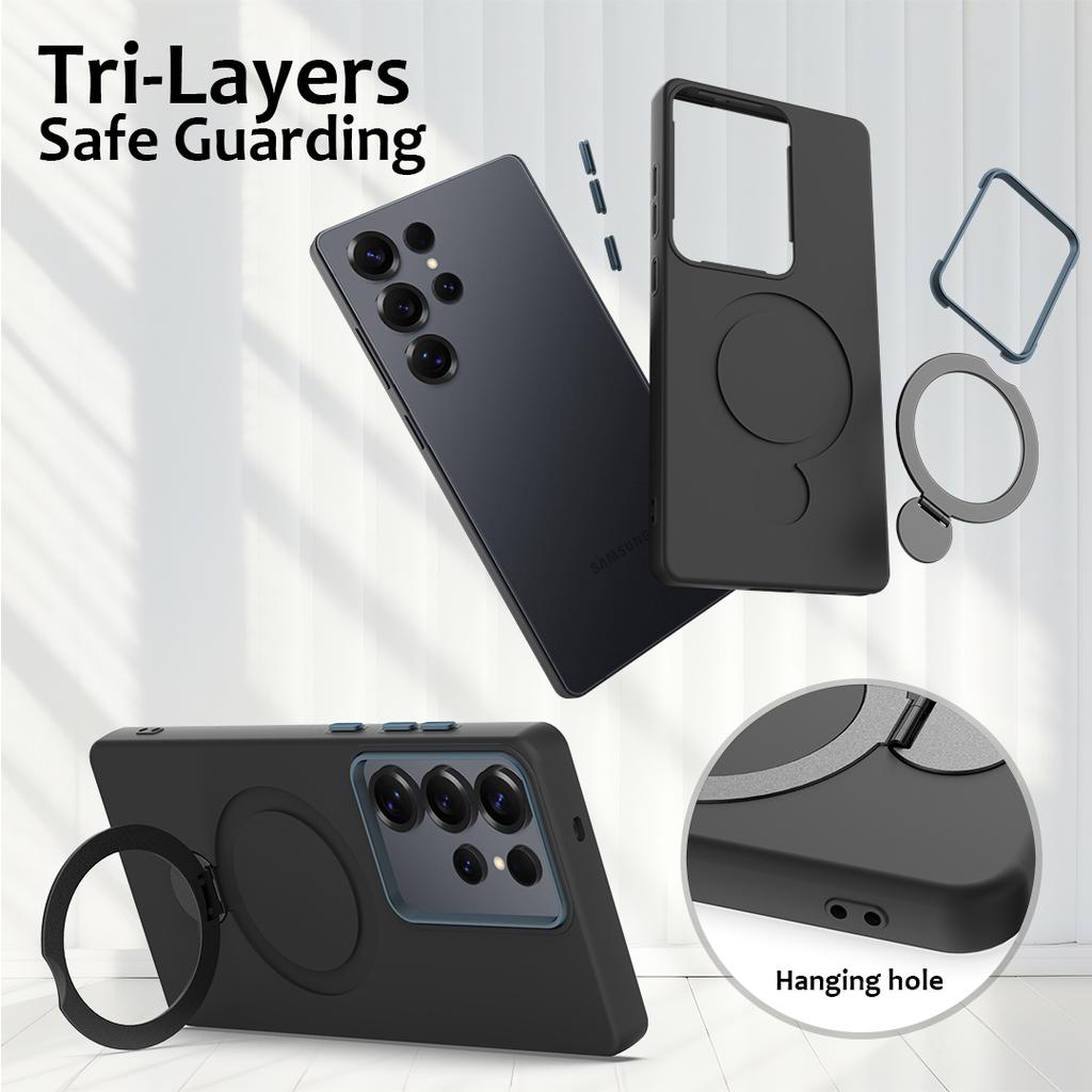 For Samsung Galaxy S25 Ultra Magnetic Case Rotating Ring Kickstand TPU + PC Back Cover