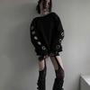 Womens Off Shoulder Long Sleeve Sweatshirt Loose Fit Streetwear Gothic Style Black Top