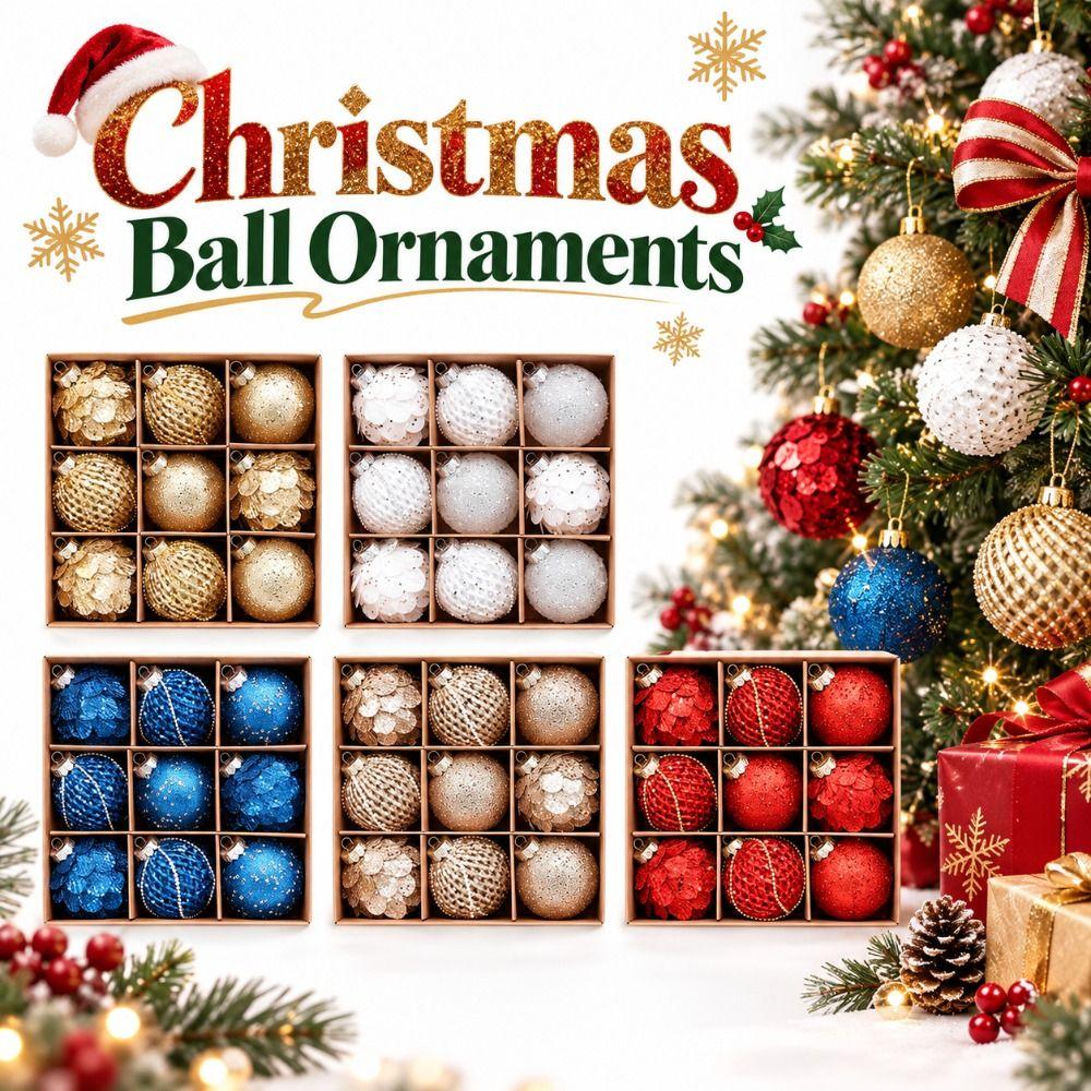 9PCS 8cm Christmas Ball Ornaments Foam Holiday Ball Ornaments New Christmas Ornament Set Home Decor