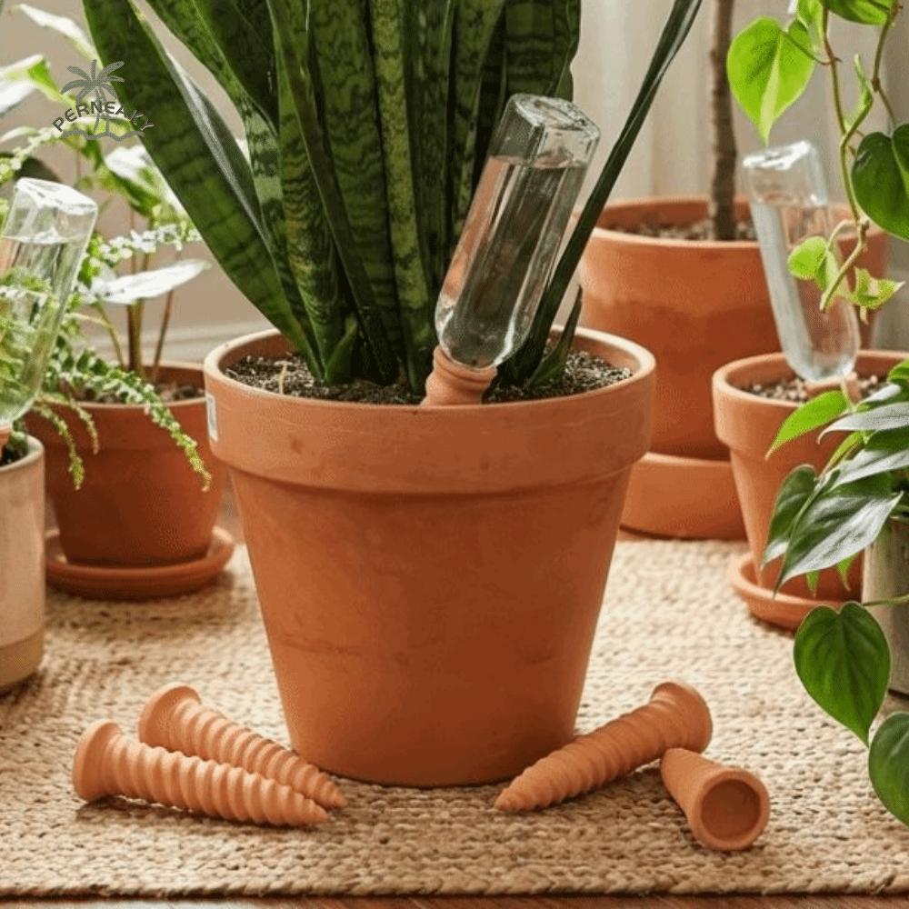 Natural Clay Self-Watering Terracotta Stakes Screws-Shaped Automatic Irrigation Terracotta Watering Device Time-Saving