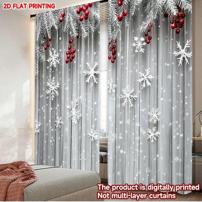 Set Of 2 Flat Printing Christmas Party Curtains Snowy Branches Digital Printed Polyester Drapes Spring Use New Year Curtain Made