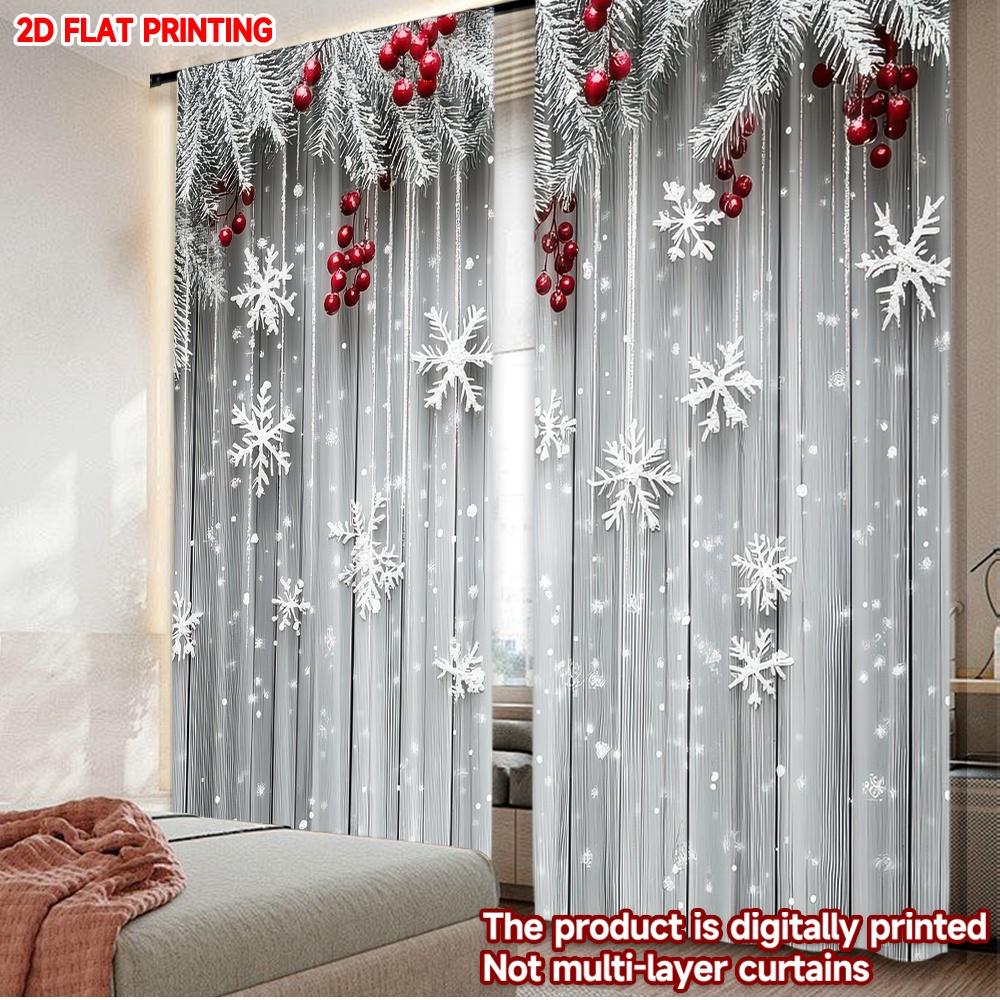 

Set Of 2 Flat Printing Christmas Party Curtains Snowy Branches Digital Printed Polyester Drapes Spring Use New Year Curtain Made W100*H70(CM)-Rod Pocket&2PCS