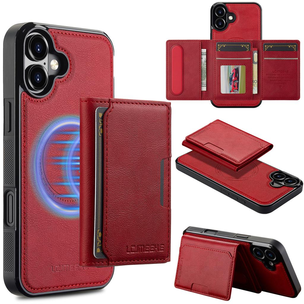 LC.IMEEKE L5 For iPhone 17 Magnetic Phone Case Leather Back Cover with Detachable Card Holder
