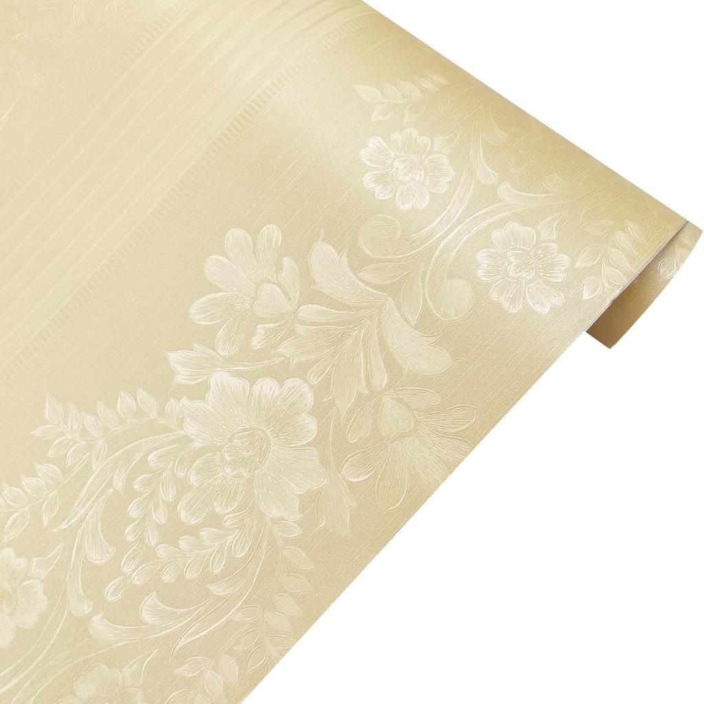 Yellow Floral Peel and Stick Wallpaper Striped Self Adhesive Wallpaper Damask Removable Contact Paper for Drawer Liner Cabinets