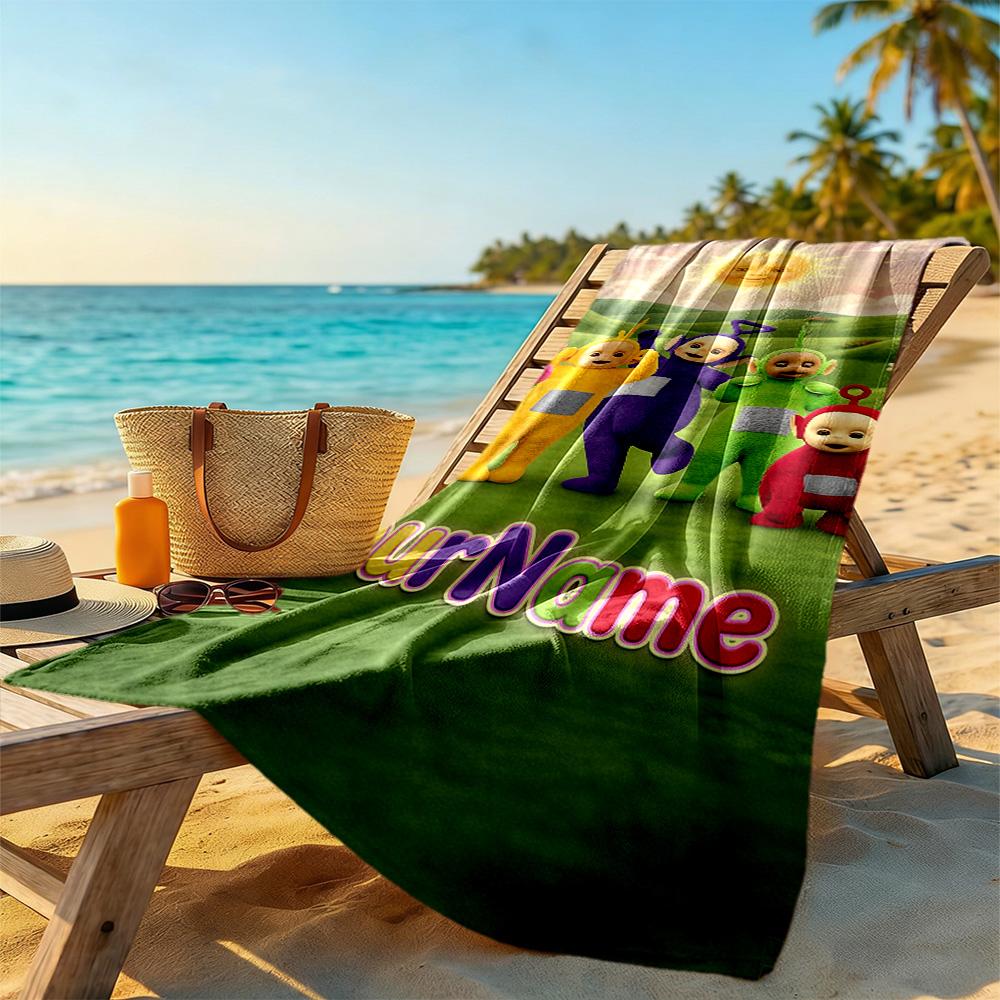Teletubbies Customized Name Beach Towel High Absorbency & Quick-Dry Suitable for Swimming Gym Camping Yoga Vacation